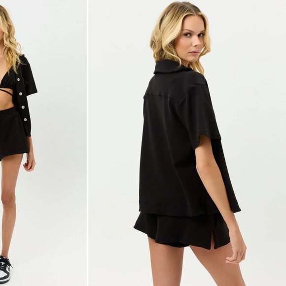 NWT Frankie’s Bikinis Black Coco Terry Button Up Shirt Small 🖤 - Picture 4 of 7